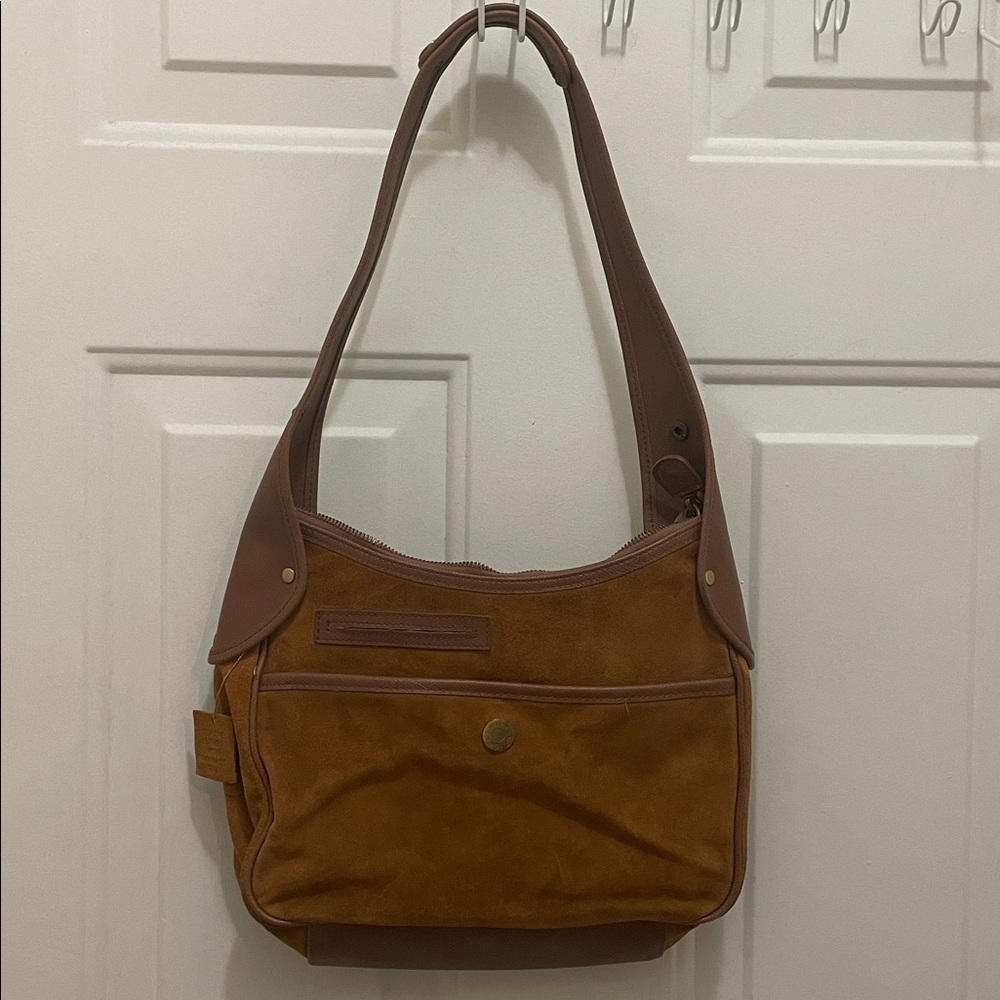 ISAAC MIZRAHI: Brown Suede leather Shoulder Bag in excellent condition